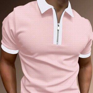 Manfinity Homme Men Quarter Zip Contrast Collar Polo Shirt NEW SIZE M PINK